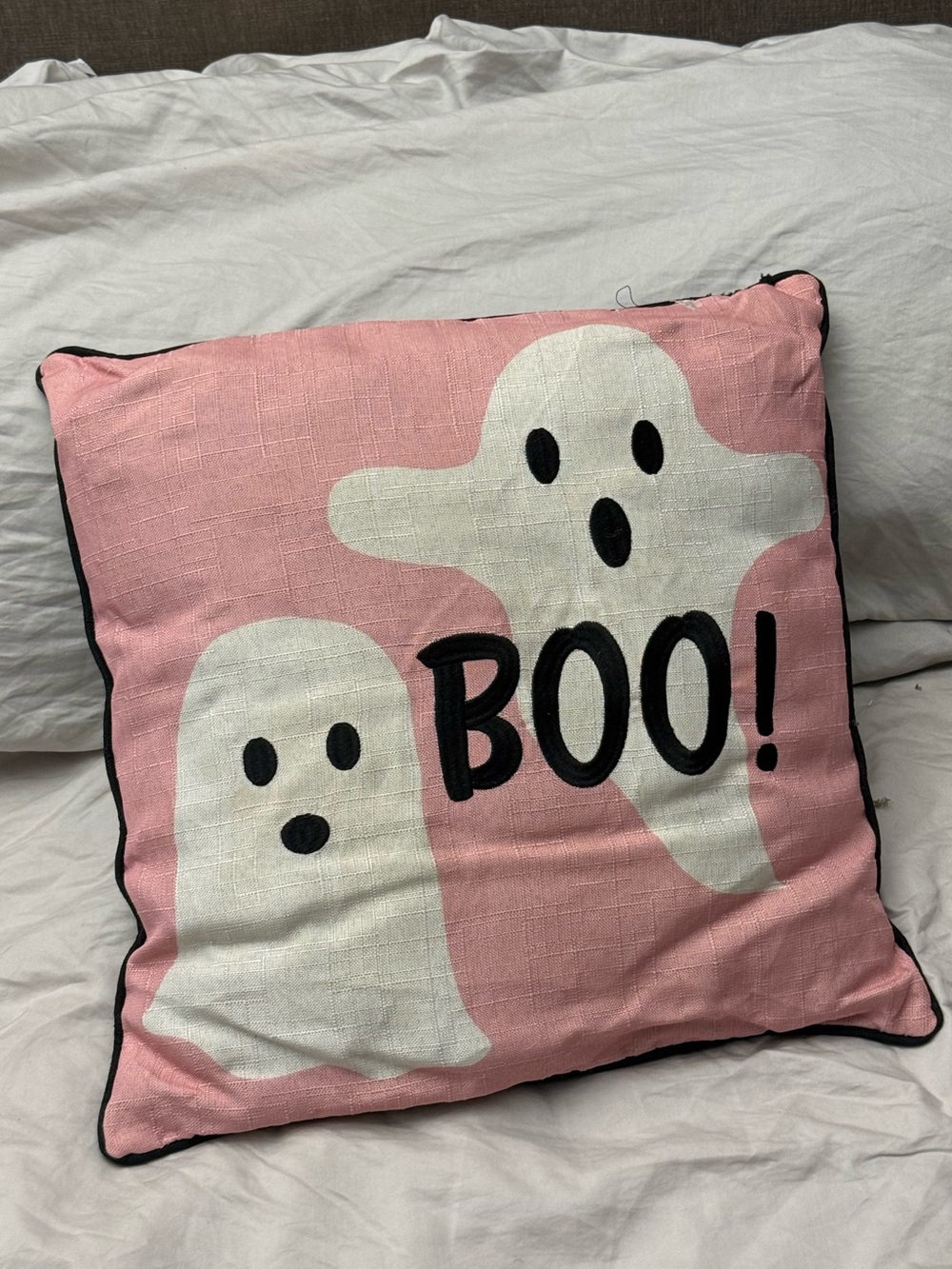 Pink Ghost "BOO!" Decorative Throw Pillow
